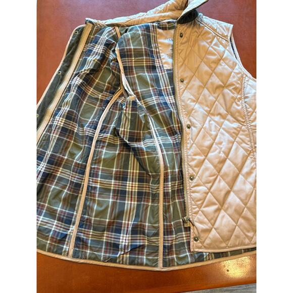 L.L Bean Riding Vest Quilted Tan Plaid Lining Small Regular - Picture 4 of 11